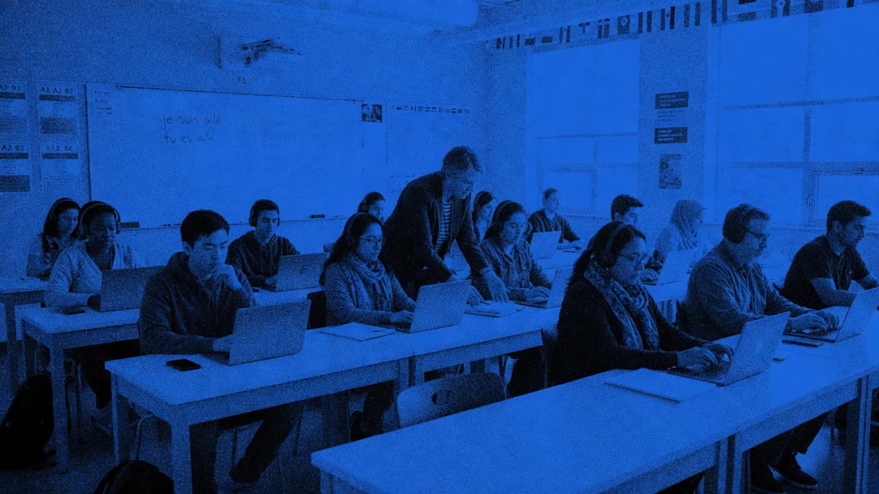 A language class sitting a test
