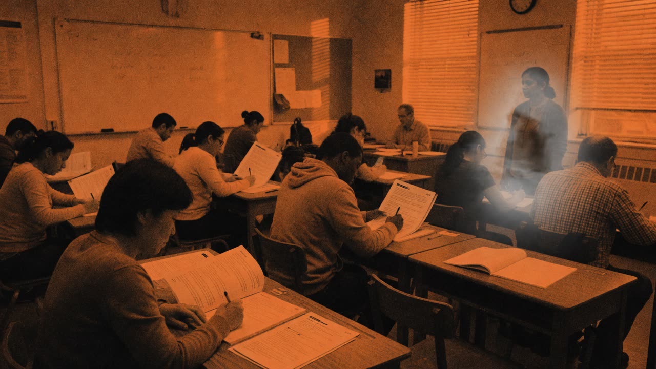 A teacher marking written work